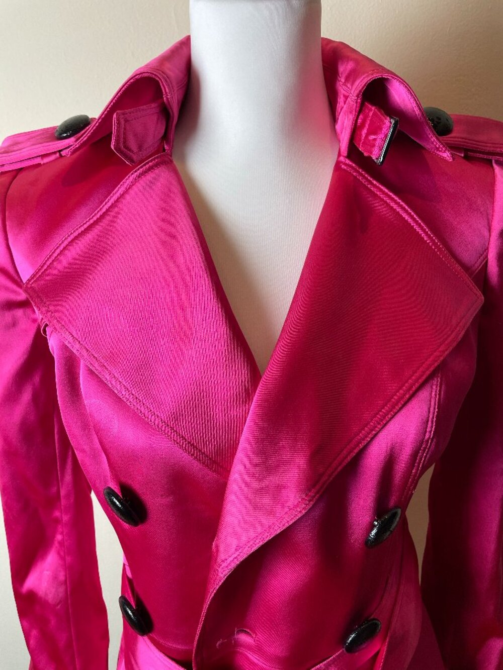 Cache Vintage Hot Pink Women's Double-Breasted Trench Coat/Jacket w/belt Size XS - Picture 2 of 16